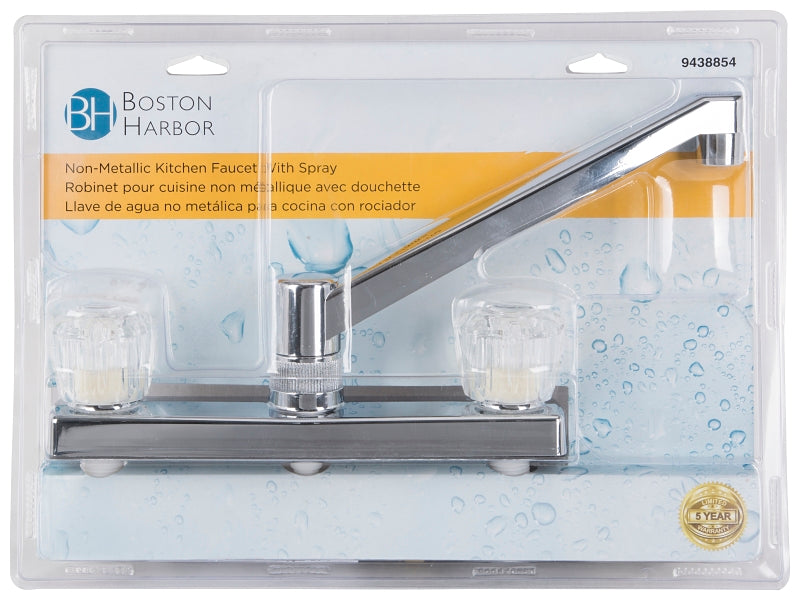 Boston Harbor PF8211A Kitchen Faucet, 1.8 gpm, 2-Faucet Handle, ABS, Chrome Plated, Knob Handle