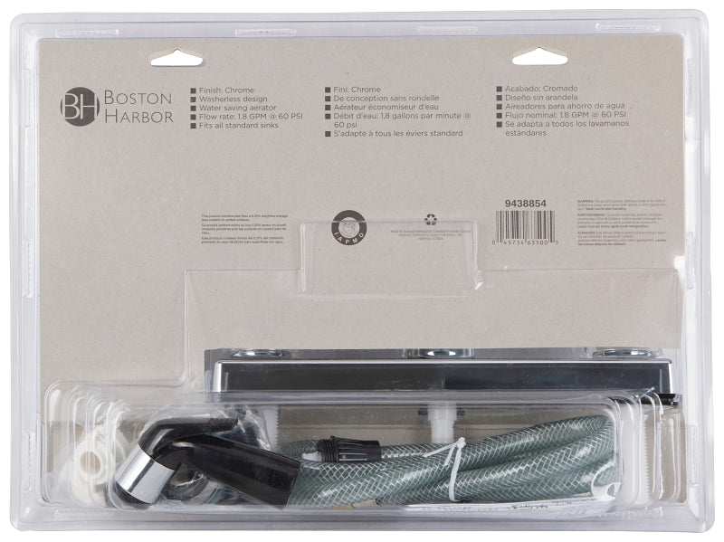 Boston Harbor PF8211A Kitchen Faucet, 1.8 gpm, 2-Faucet Handle, ABS, Chrome Plated, Knob Handle