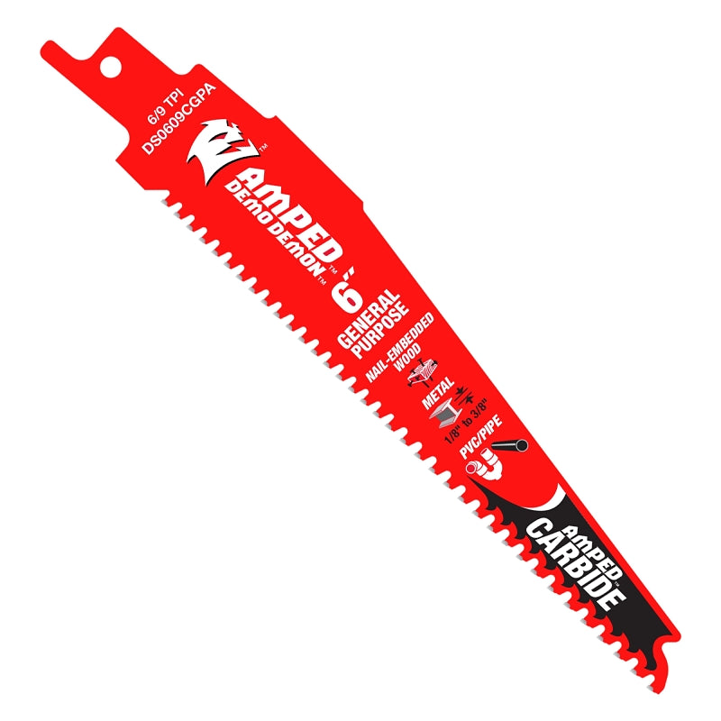Diablo Steel Demon AMPED Series DS0609CGPA3 Reciprocating Saw Blade, 1 in W, 6 in L, 6/9 TPI, Carbide, 3/PK