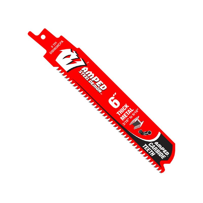 Diablo AMPED, Steel Demon DS0608CFA10 Reciprocating Saw Blade, 1 in W, 6 in L, 8 TPI , Carbide Cutting Edge