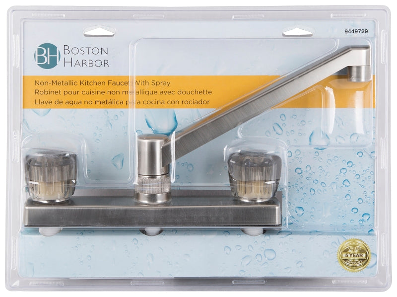 Boston Harbor JY8201SBN Kitchen Faucet, 1.8 gpm, 2-Handle, Brushed Nickel