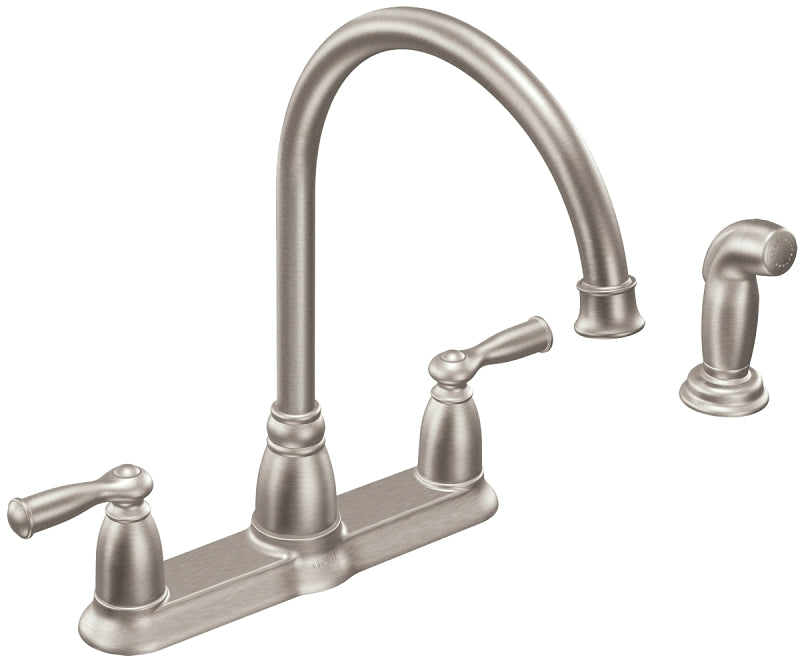 Moen Banbury Series CA87000SRS Kitchen Faucet with Sprayer, 1.5 gpm, 2-Faucet Handle, 4-Faucet Hole, Stainless Steel