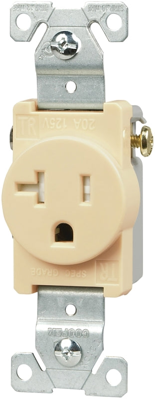 Eaton TR1877V-BXSP Single Receptacle, 2-Pole, 125 V, 20 A, Side Wiring, NEMA: NEMA 5-20, Ivory