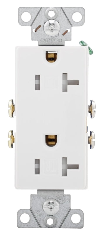 Eaton Wiring Devices TR1307W-BOX Duplex Receptacle, PVC, White, 2-Pole, 20 A, 125 V, Back, Side Wiring, 60 Hz