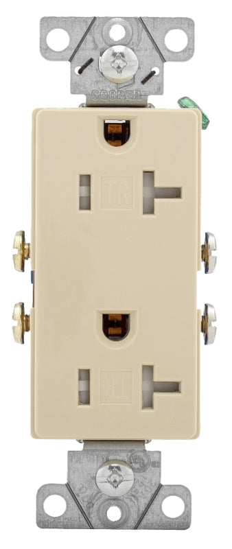 Eaton Wiring Devices TR1307V-BOX Duplex Receptacle, PVC, Ivory, 2-Pole, 20 A, 125 V, Back, Side Wiring, 60 Hz
