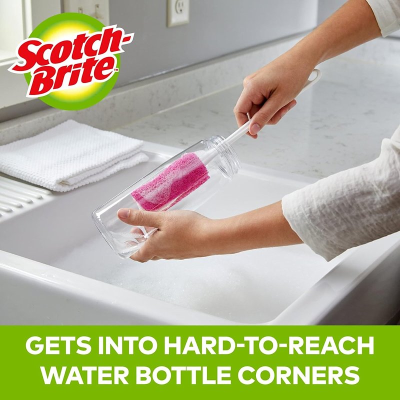 Scotch-Brite 507 Bottle Scrubber, 11.938 in OAL, Comfort-Grip Handle, Plastic Handle
