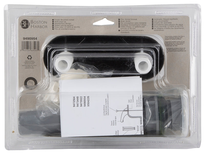 Boston Harbor JY-4212PLQBN Lavatory Faucet, 1.5 gpm, 2-Faucet Handle, Brushed Nickel, Lever Handle