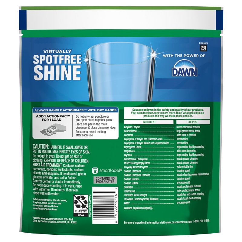 Cascade Complete ActionPacs 80857473 Dishwasher Detergent, 7.4 oz Bag, Solid, Fresh