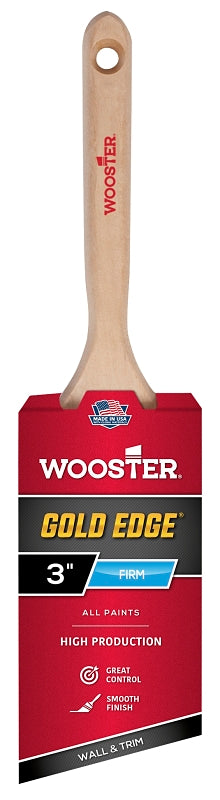 Wooster Gold Edge 5231-3 Paint Brush, 3 in W, 2-15/16 in L Bristle, Polyester Bristle, Angular Handle