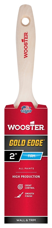 Wooster Gold Edge 5232-2 Paint Brush, 2 in W, Flat Brush, 2-11/16 in L Bristle, Polyester Bristle