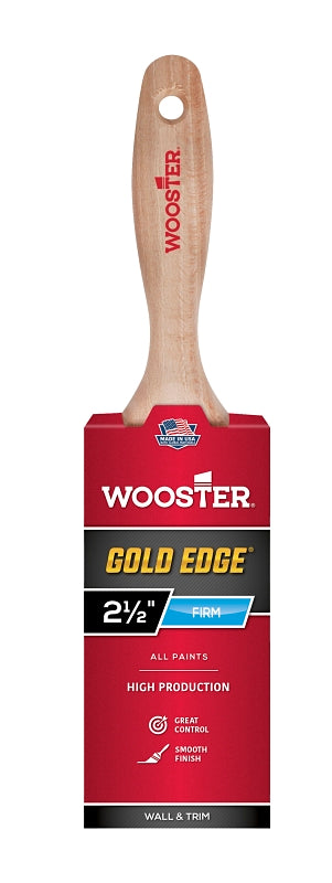 Wooster 5232-2-1/2 Paint Brush, Gold Bristle/White, 2-1/2 in W, 2-15/16 in L Bristle, Flat Sash Handle