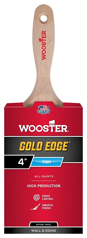 Wooster Gold Edge 5237-4 Paint Brush, 4 in W, Extra-Thick Flat Brush, 3-15/16 in L Bristle, Polyester Bristle