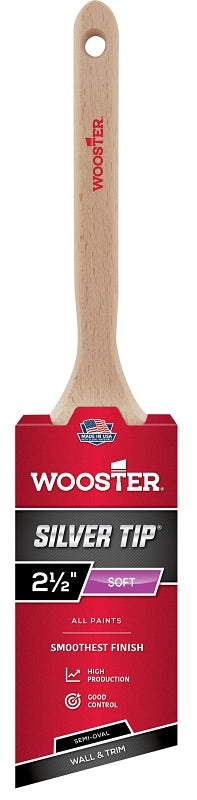 Wooster Silver Tip 5228-2 1/2 Paint Brush, 2/1/2 in W, Semi-Oval Brush, 2-15/16 in L Bristle, Polyester Bristle