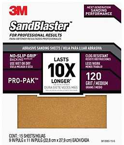 3M SandBlaster Series 30120ES-15-G Sandpaper, 11 in L, 9 in W, 120 Grit, Medium, Aluminum Oxide Abrasive, 15/PK