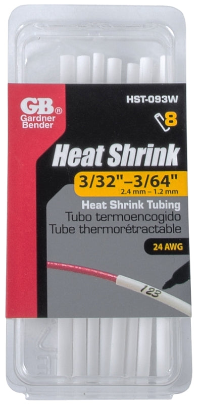 Gardner Bender HST-093W Heat-Shrink Tubing, 3/32 in Expanded, 3/64 in Recovered Dia, 3 in L, Polyolefin, White