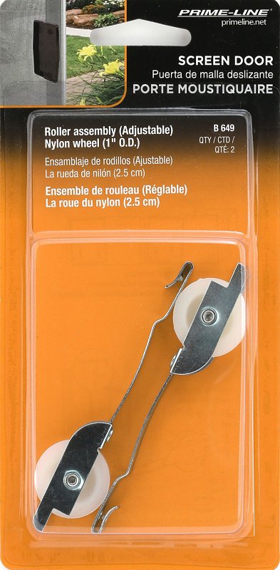 Prime-Line B 649 Roller Assembly, 1 in Dia Roller, 1/4 in W Roller, Plastic/Steel, Gray, 2-Roller
