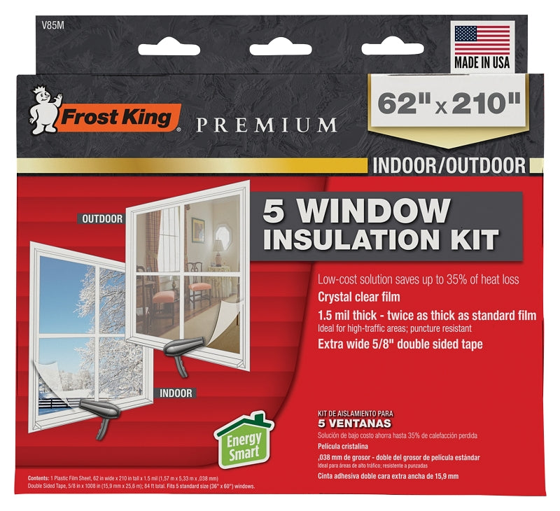 Frost King V85M Insulation Kit, 62 in W, 1.5 mil Thick, 210 in L, Polyethylene, Clear