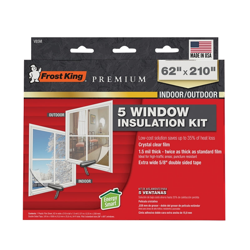 Frost King V85M Insulation Kit, 62 in W, 1.5 mil Thick, 210 in L, Polyethylene, Clear
