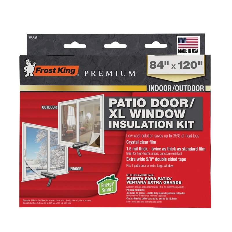 Frost King V86M Extra Strength Indoor Shrink Window Kit, 84 in W, 1-1/2 mil Thick, 120 in L, Polyethylene, Clear