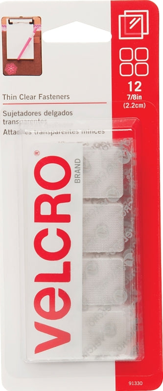 VELCRO Brand 91330 Hook and Loop Fastener, 7/8 in W, 7/8 in L, Clear