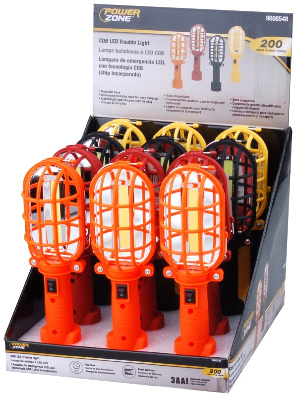 PowerZone 12578 Trouble Light, 1-Lamp, LED Lamp, 200 Lumens, Red/Black/Yellow/Orange, Pack of 12