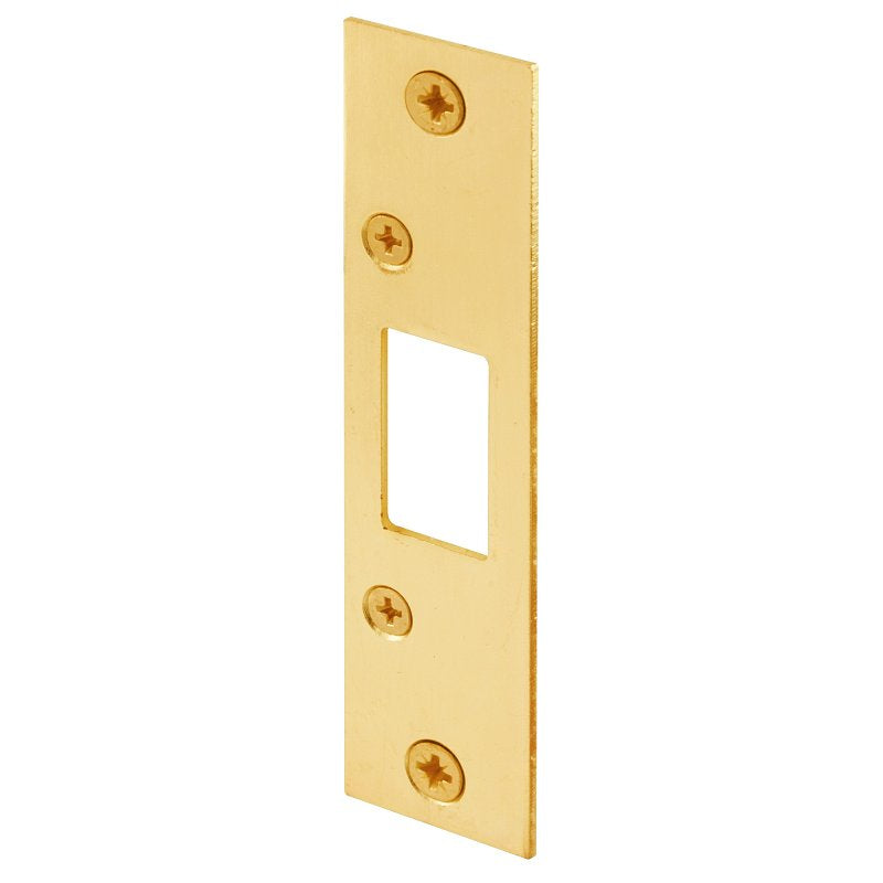 Defender Security E 2432 Deadbolt Strike Plate, 4-7/8 in L, 1-1/8 in W, Steel, Brass