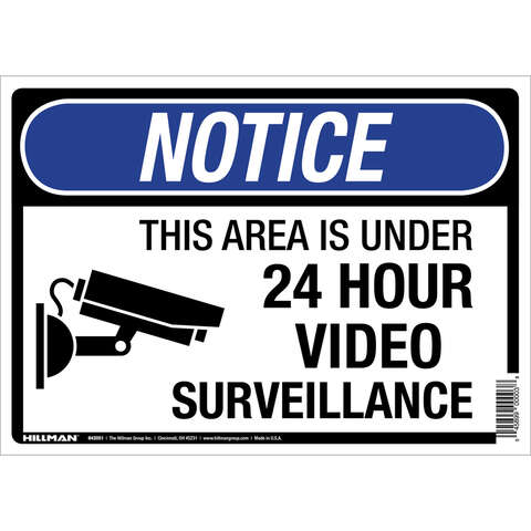 HILLMAN English White Security Sign 10 in. H X 14 in. W, Pack of 6