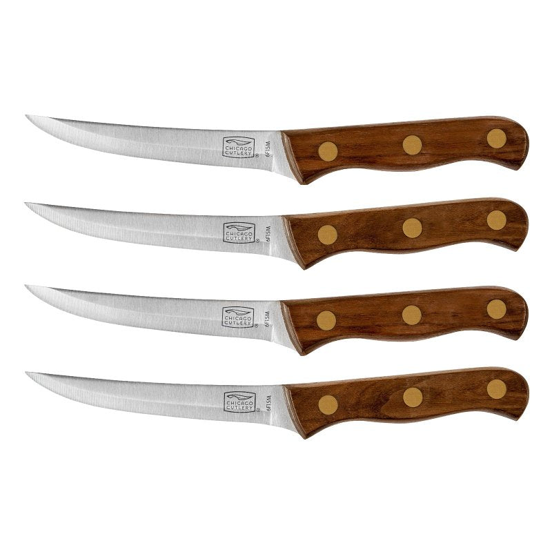 Chicago Cutlery B144 Tradition Steak Knife Set, HCS Blade, Walnut Wood Handle, Brown Handle, Full-Tang, Tapered Blade, Pack of 3