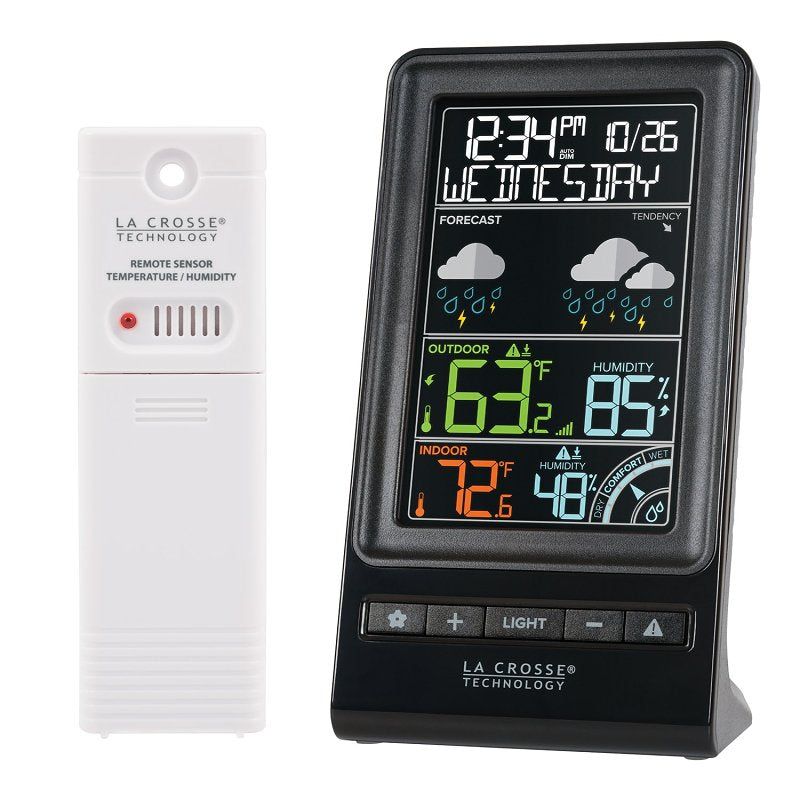La Crosse 308-1415C Wireless Forecast Station, Battery, -40 to 140 deg F, 10 to 99% RH Humidity Range, Black, Pack of 4