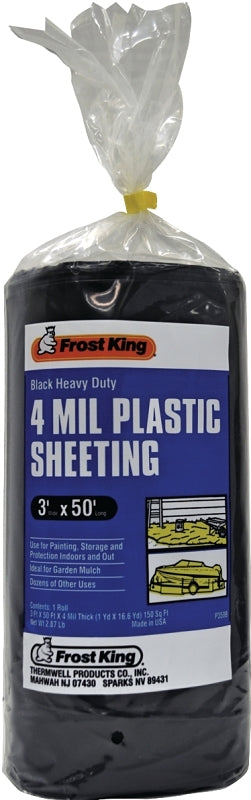 Frost King P350BW Polyethylene Sheeting, 50 ft L, 3 ft W, 4 mil Thick, Black