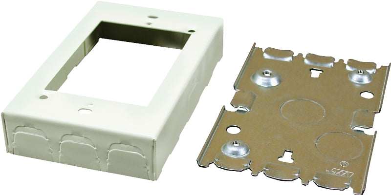 Wiremold B2 Outlet Box, 1-Gang, 1/2 in Knockout, Steel, Ivory, Scuff-Coated, Wall Mounting