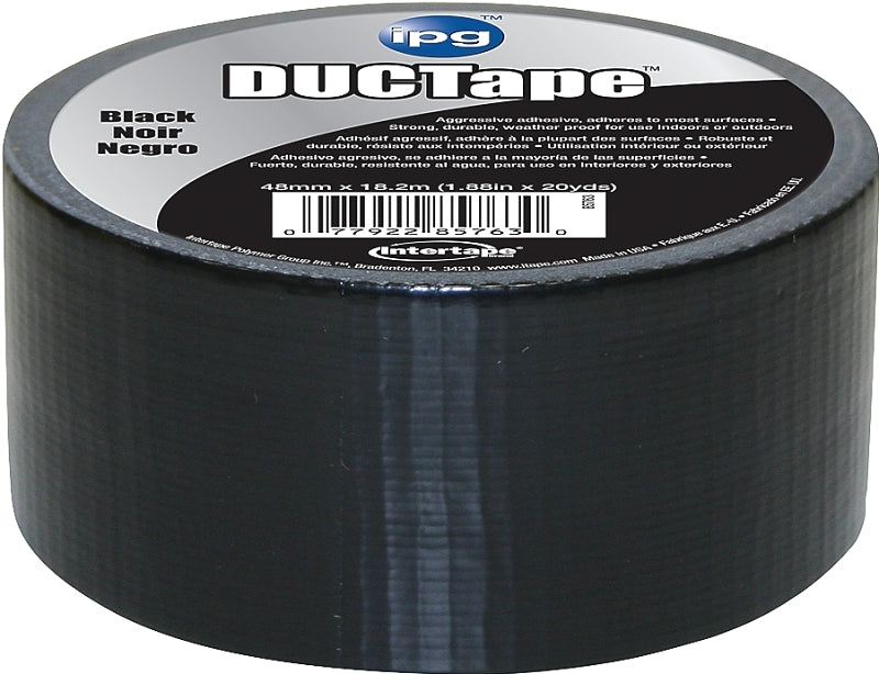 IPG 6720BLK All-Purpose Duct Tape, 20 yd L, 1.88 in W, Polyethylene-Coated Cloth Backing, Black