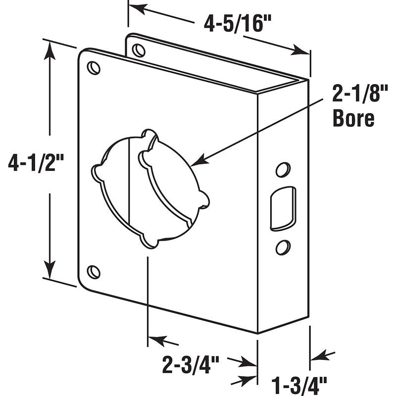 Prime-Line U 9558 Lock and Door Reinforcer, 2-3/4 in Backset, 1-3/4 in Thick Door, Brass, Brass, 4-1/2 in H, 4-5/16 in W