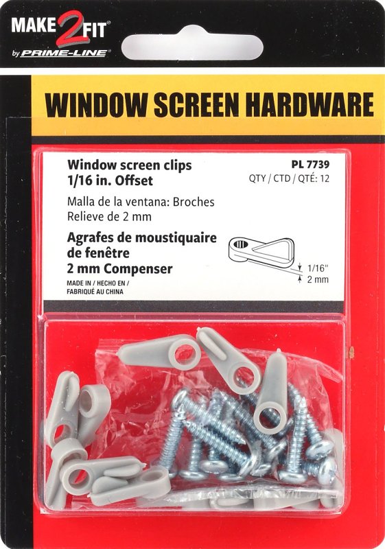 Make-2-Fit PL 7739 Window Screen Clip with Screw, 1/16 in D Dimensions, Plastic, Gray, 12/PK