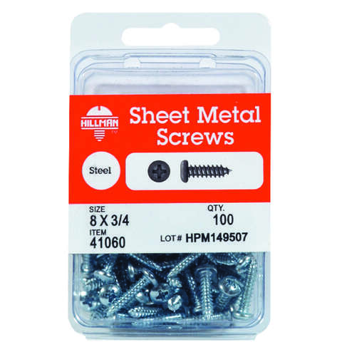 Hillman No. 8 X 1-1/4 in. L Phillips Pan Head Sheet Metal Screws 100 pk, Pack of 5