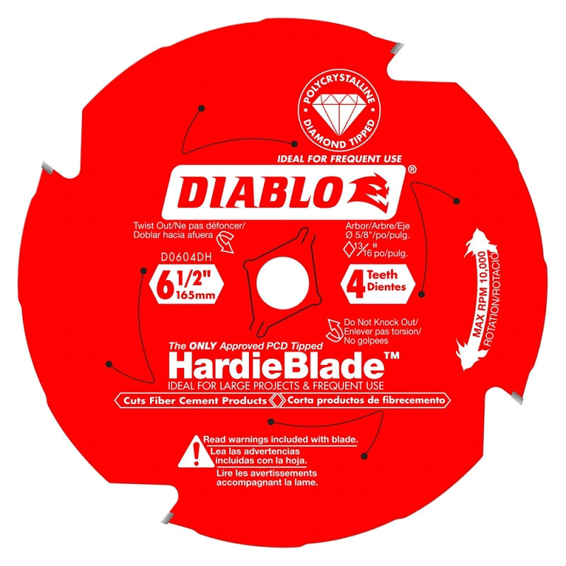 Diablo D0604DHA Circular Saw Blade, 6-1/2 in Dia, 5/8 in Arbor, 4-Teeth, Carbide Cutting Edge