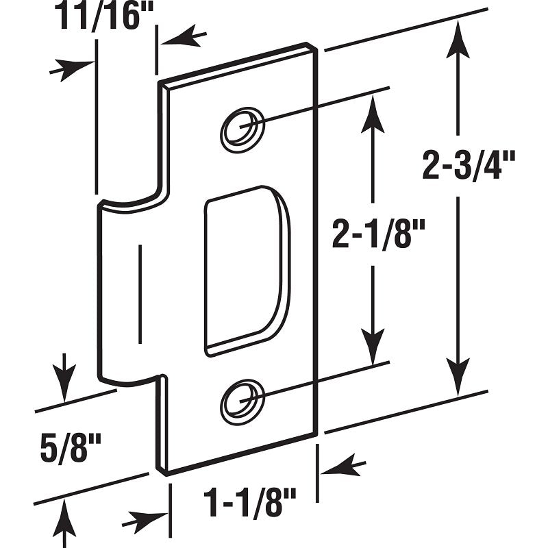 Defender Security E 2467 T-Strike Plate, 2-3/4 in L, 1-1/8 in W, Steel, Brass