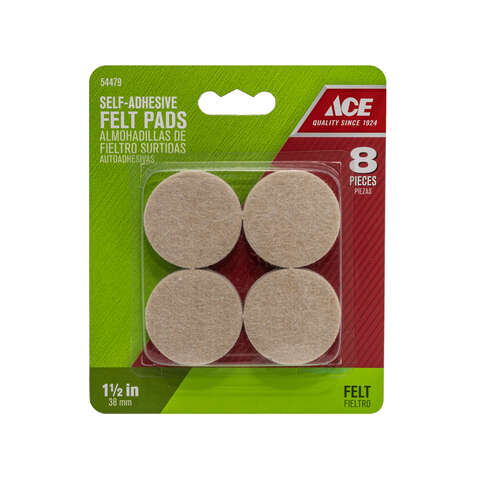 Ace Felt Self Adhesive Protective Pad Brown Round 1-1/2 in. W 8 pk