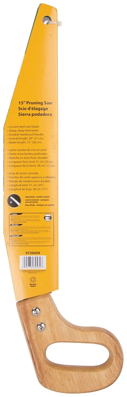 Landscapers Select C-835-15 Pruning Saw, 15 in Blade, Steel Blade, 5 TPI, Wood Handle, 20 in OAL