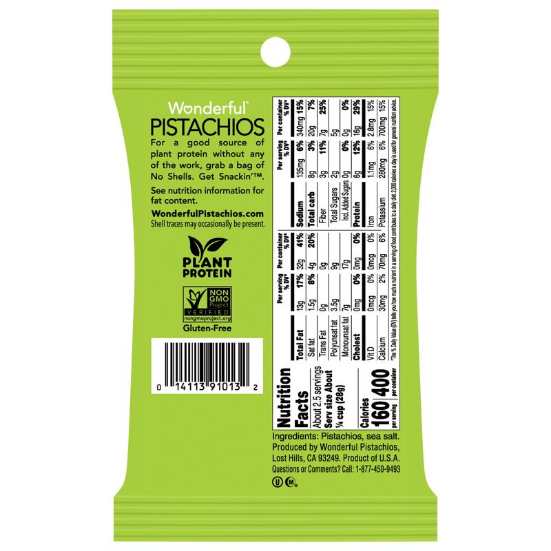 Wonderful No Shell Roasted/Salted Pistachios 2.5 oz Pegged, Pack of 8