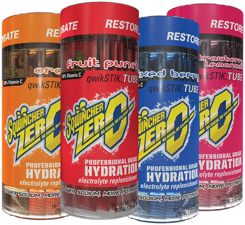 Sqwincher X440-MK600 Qwik Stik, Powder, Fruit Punch, Lemonade, Mixed Berry, Orange, Strawberry, 0.11 oz Tube, Pack of 20