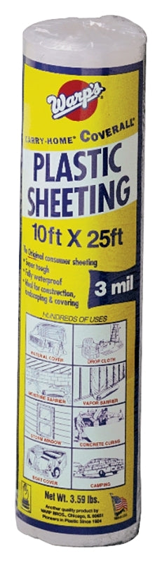 Carry-Home SP-3CH10-C Poly Film, 25 ft L, 10 ft W, 3 mil Thick, Polyethylene Backing, Clear