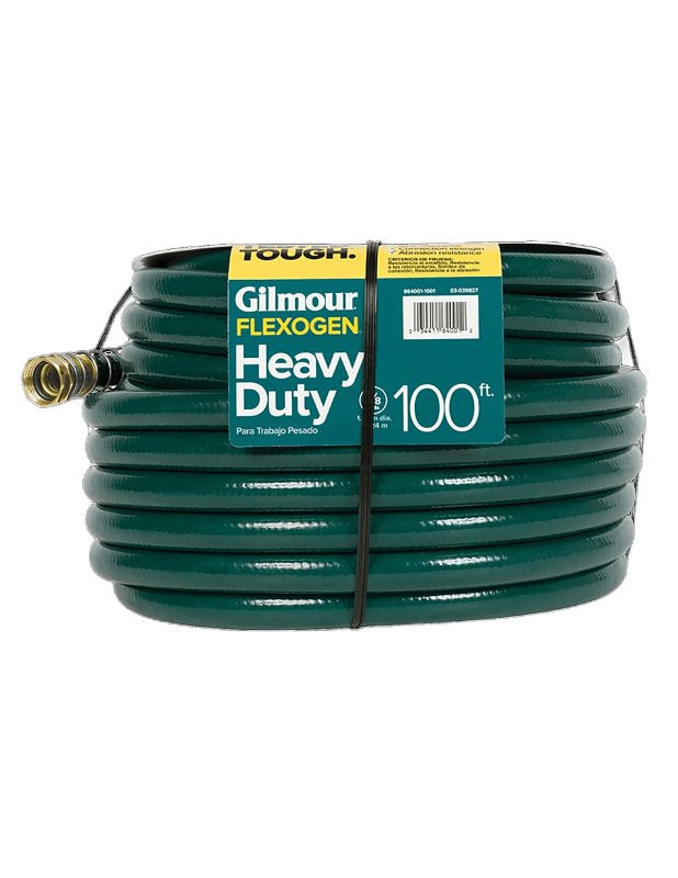 Gilmour Flexogen 864001-1001 Heavy-Duty Garden Hose, 100 ft L, Spigot, Brass/Stainless Steel/Vinyl, Green