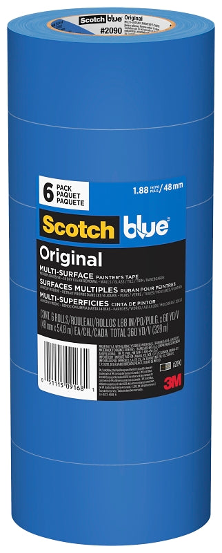 ScotchBlue 2090-48A-CP Painter's Tape, 60 yd L, 1.88 in W, 5 mil Thick, Crepe Paper Backing, Blue