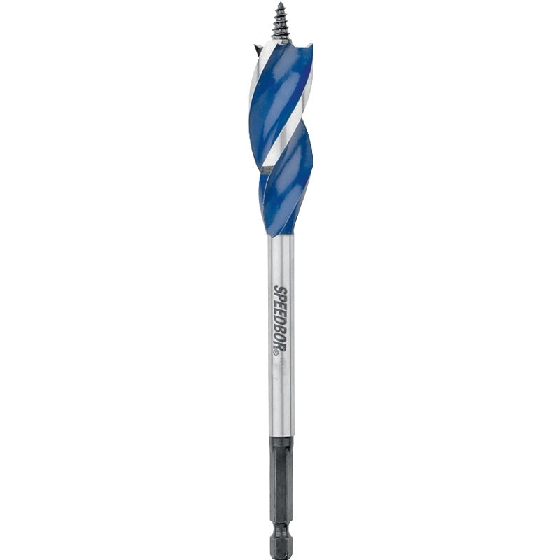 Irwin Speedbor 3041020 Auger Boring Bit, 1-3/8 in Dia, 6 in OAL, Tapered Flute, 3-Flute, 3/8 in Dia Shank, Hex Shank