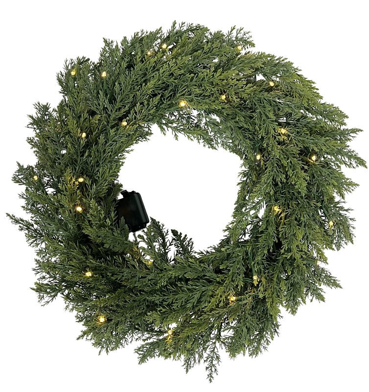 Santas Forest 35004 Cedar Wreath, Polyethylene, Battery, Clear Bulb, Hanging Hoop, Pack of 4