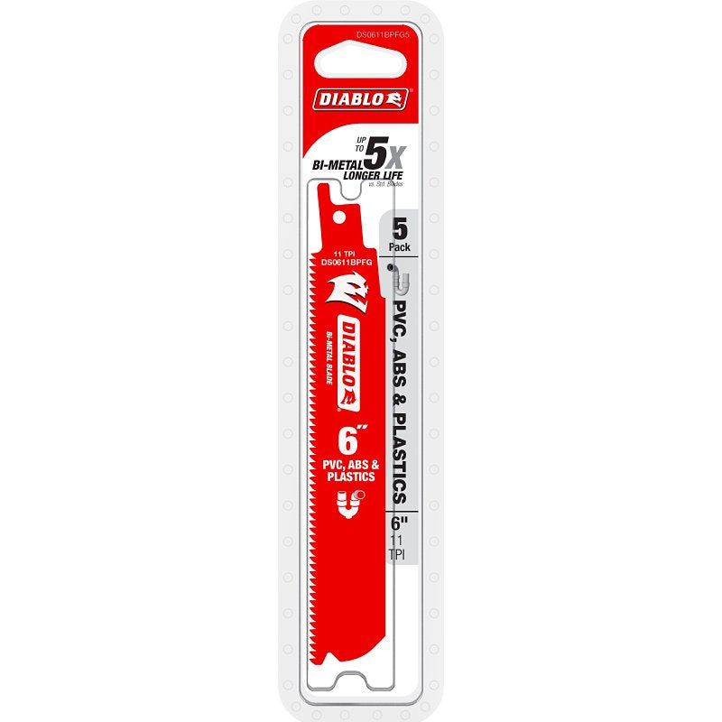 Diablo DS0611BPFG5 Reciprocating Saw Blade, 6 in L, 11 TPI, Bi-Metal Cutting Edge
