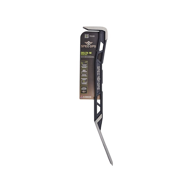 Spec Ops Delta Series SPEC-D18BAR Pry Bar, 18 in L, Beveled, Flat Tip, HCS, Black