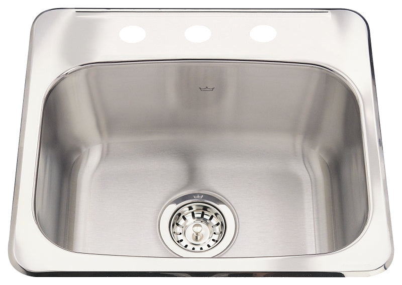 Kindred Steel Queen Series QSL1719-8-3N Bar/Prep Sink, 20 ga Capacity, 3-Deck Hole, 19-1/8 in OAW, 17 in OAH, 1-Bowl