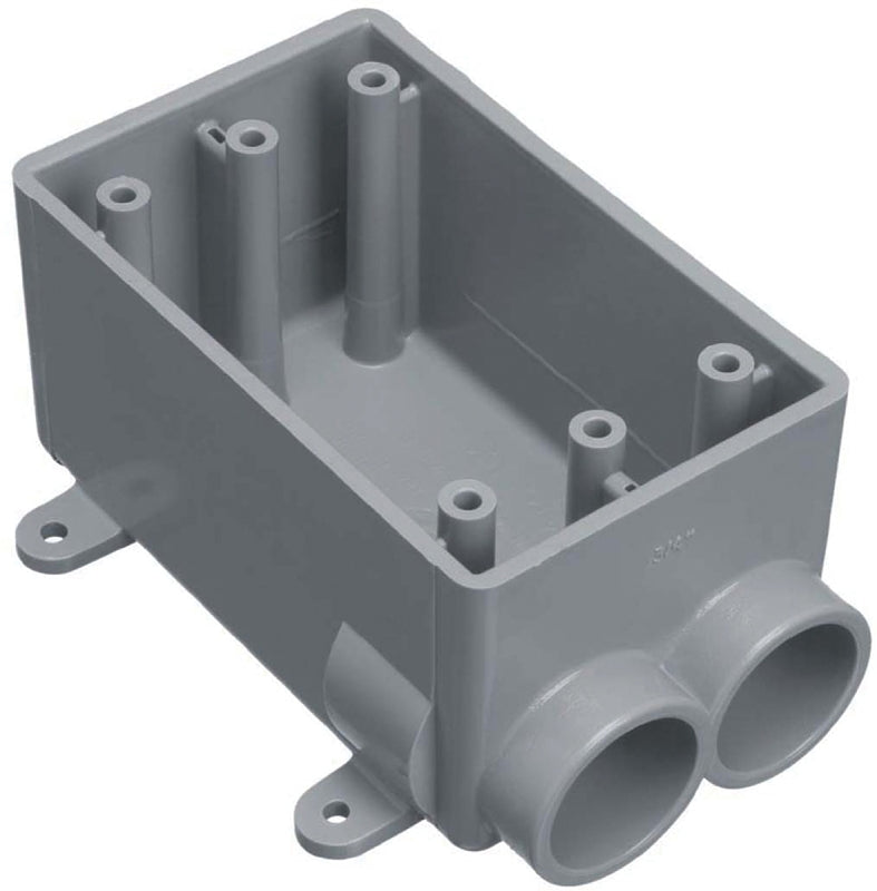 Carlon E982DFN-CTN Switch Box, 1-Gang, 2-Outlet, 1/2 in Hub, PVC, Gray